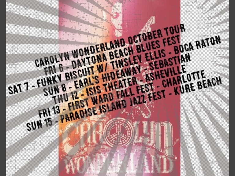Angled tour dates poster with vintage sunburst